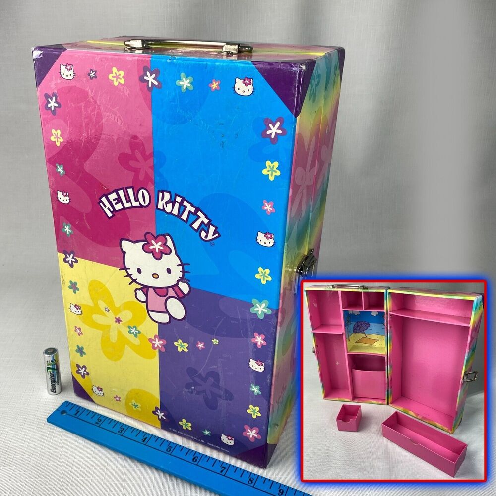 Vintage 2002 Hello Kitty Stationery ORGANIZER BOX! Pencil Pen Drawer Case 13x8x5